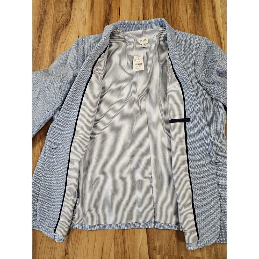 J.Crew Parka Blazer Linen Cotton Blend Womens SZ 18 Blue Herringbone One Button - Picture 7 of 14